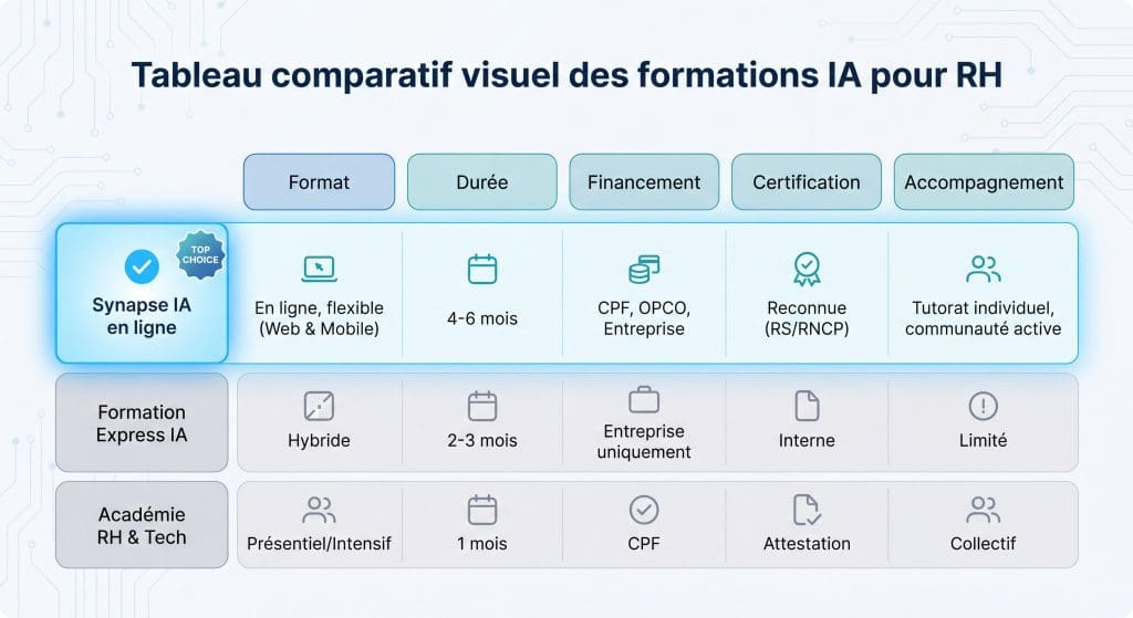 tableau comparatif formation IA 2026